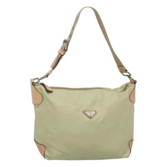PRADA Shoulder Bag Nylon Beige Silver Auth 118296 - Picture 1 of 16